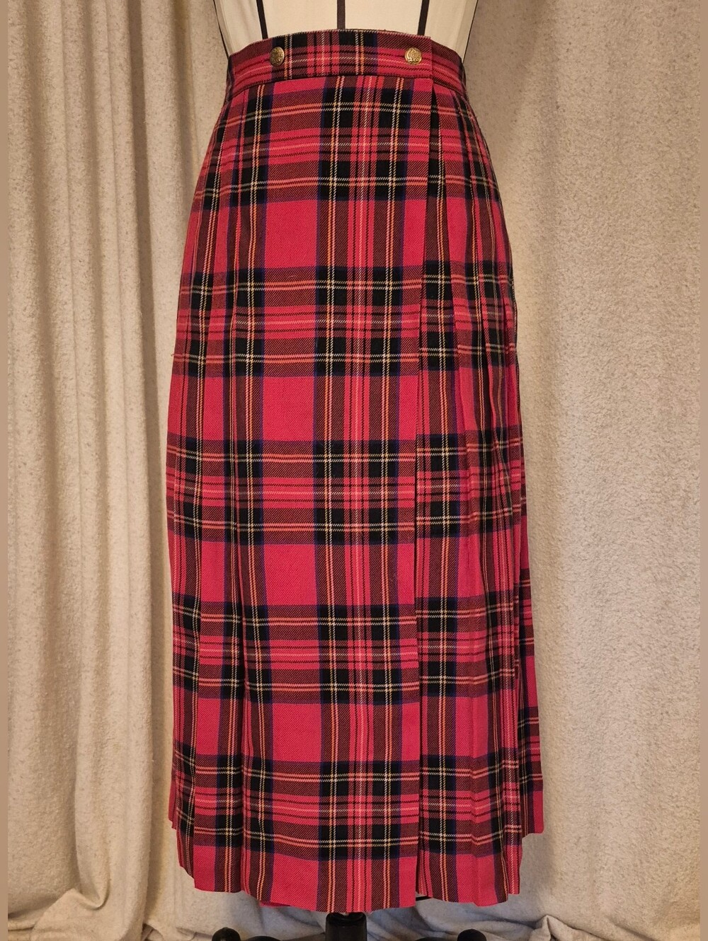 Vintage Wool 90s Women's Tartan Plaid Pleated Skirt